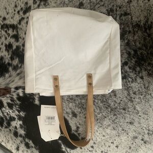 Cozy Earth White Canvas Tote Bag with Tan Handles